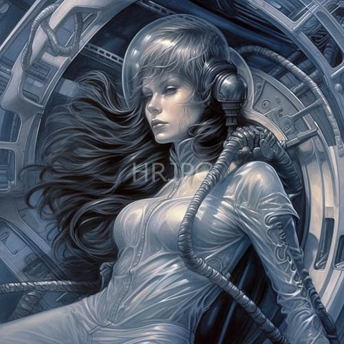 silverhaired figure in contemplative repose amidst industrial aerospace vessel