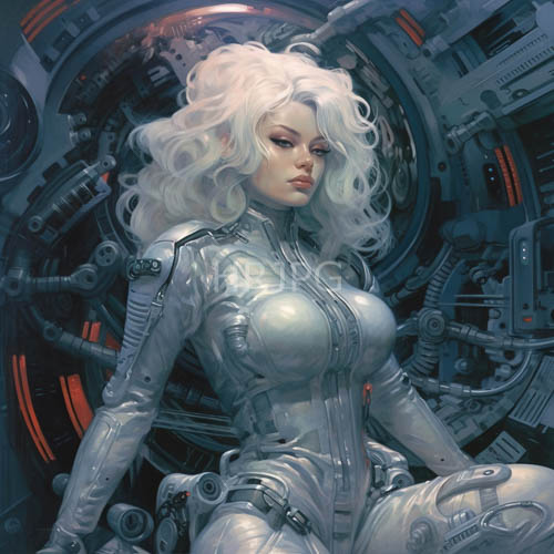 paleskinned figure commands attention in silver armor amidst stark starship interior