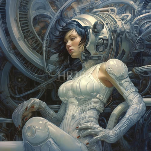High Resolution: Rich-Textured-Light Azure Locks Meet AvantGarde Cybernetic Armor in Futuristic Realm download. | HRJPG.com