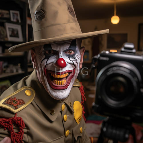 High Resolution: CharcoalToned Eye Sockets Accentuate Unsettling Depth of Facial Design with Orange Teeth download. | HRJPG.com