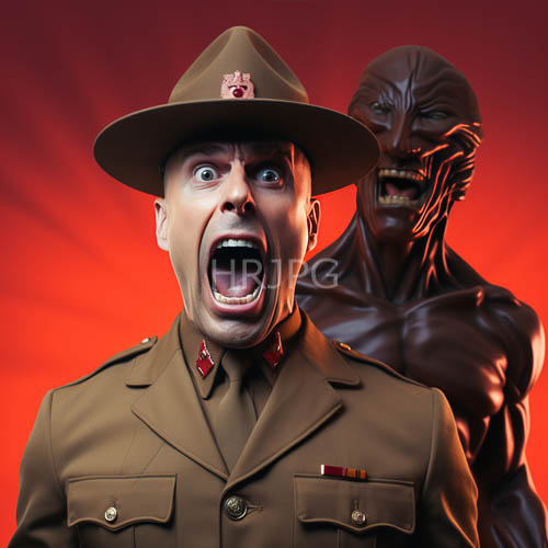authority figures clash in a highstakes standoff amidst a deep crimson atmosphere