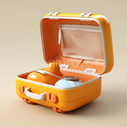 orange suitcase dominates beige backdrop with clean white trim and industrial finish