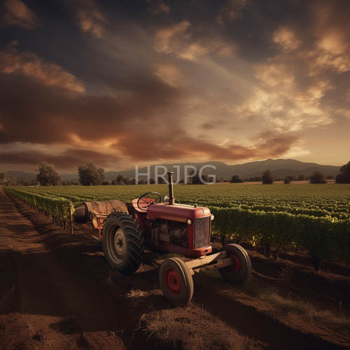 iron meets earth in a display of agricultural resilience amidst verdant vineyard rows