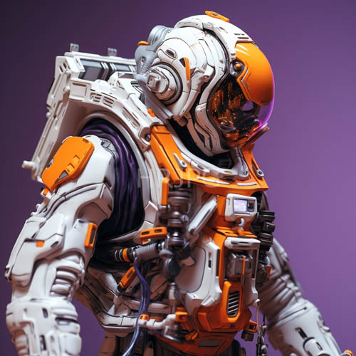 multilayered spacesuit delivers fusion of elegance and tactical utility in lavender hued monochromatic backdrop