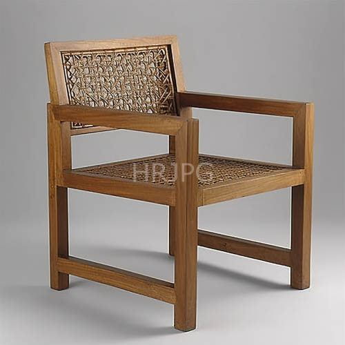 High Resolution: Minimalist Wood Chair Combines Artisanal Craftsmanship with Neutral Gray Backdrop download. | HRJPG.com