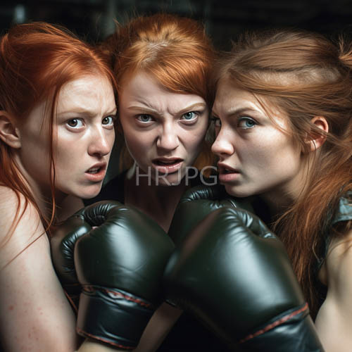 framed faces converge in display of intensity against muted forest tones of boxing gloves