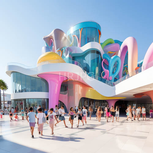 High Resolution: Modernist Marvel Unfolds Fluid Wavy Forms Urban Landscape Pastel Hues download. | HRJPG.com