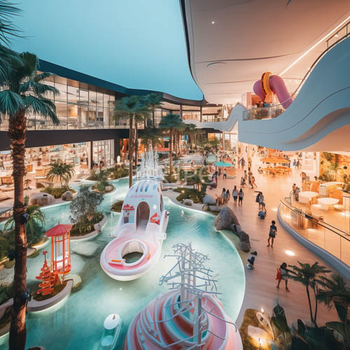 turquoise water features meet desertinspired rock formations in retail oasis