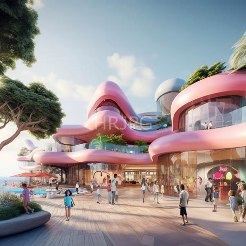 cerulean sky lines define modern marvels undulating facade