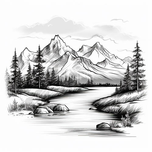 mountainous summits dominate verdant valleys with imposing rhythmic intensity