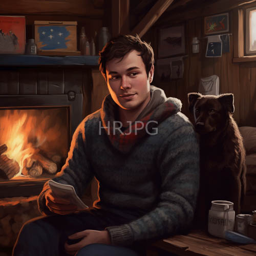 gilded embers cast amber glow across woodpaneled cabin interior with rustic retreat figure