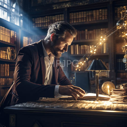 High Resolution: Distinguished Gentleman Illuminated by Soft Dancing Shadows in Muted Earthy Tones download. | HRJPG.com