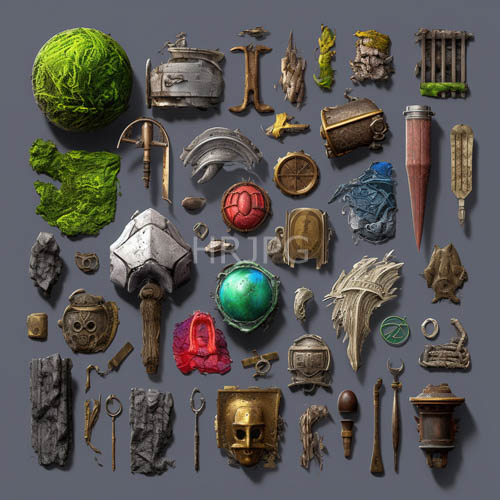 High Resolution: Curiosities arranged against slategray backdrops reveal disciplined rows of artifacts download. | HRJPG.com