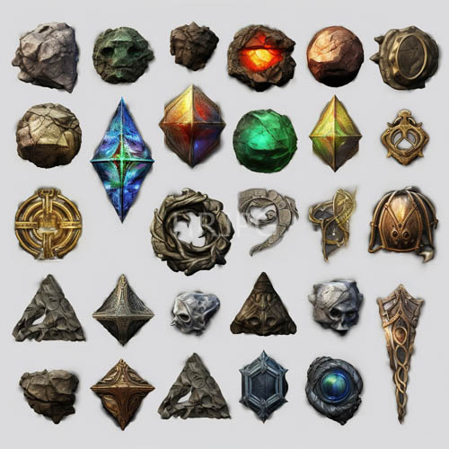 fantasy relics unfold across expansive white gridwork of jagged crystals and triangular rock formations