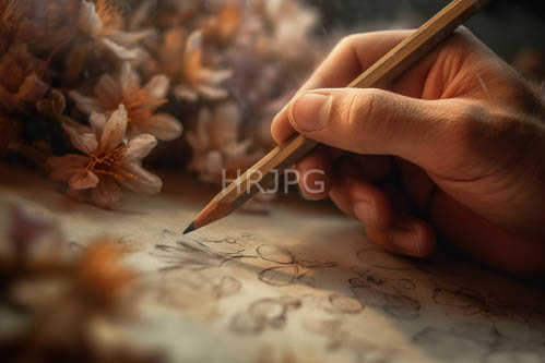 fine lines and delicate cherry blossom sketches on sketchbook paper
