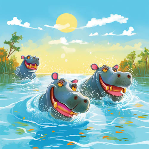 High Resolution: Ripples on Crystalline Waters as Playful Hippos Emerge in Aquatic Merriment download. | HRJPG.com