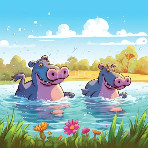 purple hippopotamuses emerge amidst cool crystalline waters with delicate pink snouts and ears