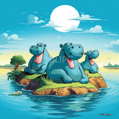 High Resolution: Resplendent Full Moon Illuminates Tranquil Hippopotamuses Amidst GlassLike Waters With Crisp Night Sky download. | HRJPG.com
