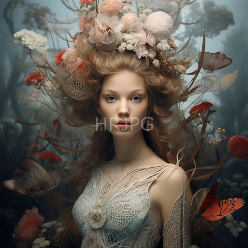 emerging from woodland shroud fairskinned muse with chocolatehued curls amidst wild foliage