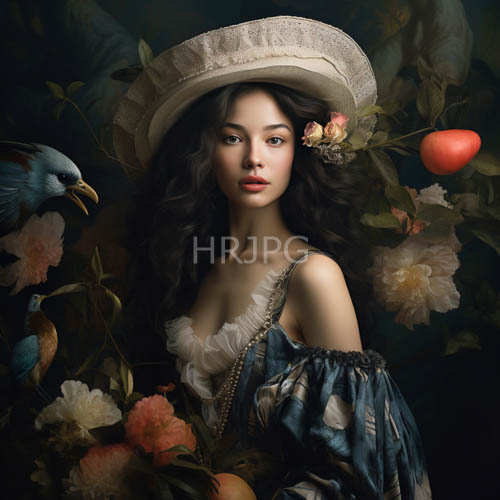 of young woman in whimsical lace bonnet with intricate floral accents
