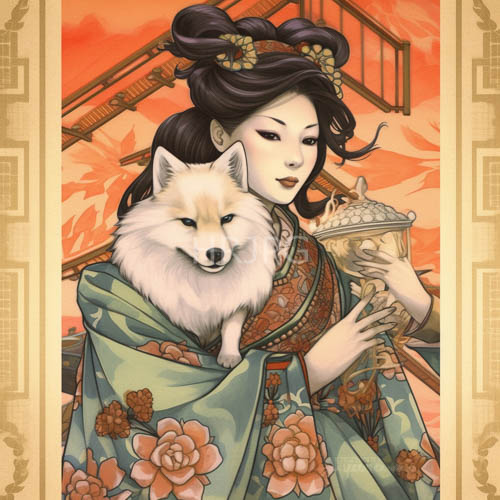 High Resolution: East Asian Womans Tranquil Moment in Softly Falling Morning Dew on Silk Fabric download. | HRJPG.com