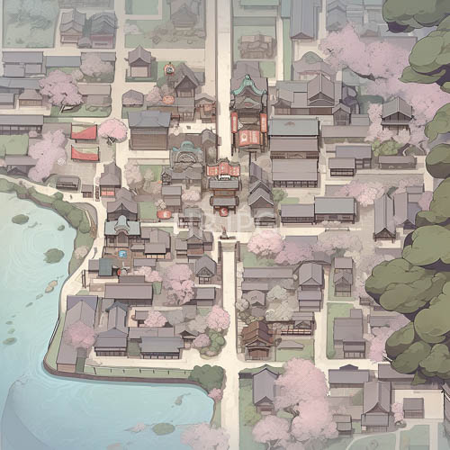 traditional wooden dwellings harmonize with rhythmic patterns of spring landscape