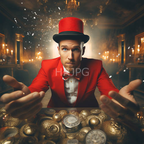 High Resolution: Formal Gentleman in Midnight Tuxedo Against Ornate Clockwork Backdrop with Subtle Luminescence download. | HRJPG.com