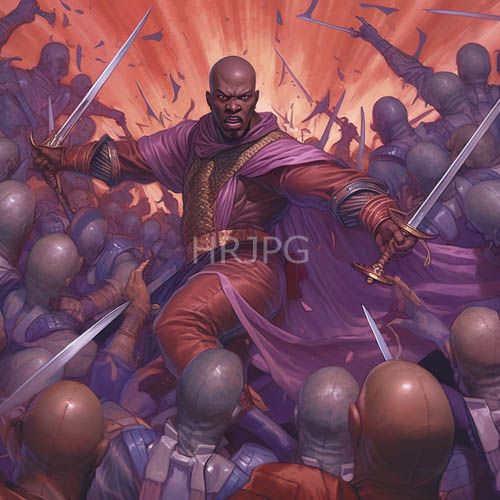 kinetic tension unfolds amidst turbulent orange hues and earthy armor in africanafrican heroic skirmish
