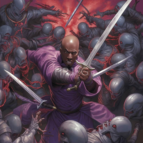darkskinned warriors clash amidst maelstroms of steel and chaosstained crimson