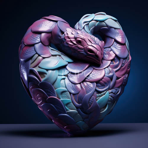 High Resolution: Violet and Cerulean Hues Converge on HeartShaped Entitys Intricate Geometric Scales download. | HRJPG.com