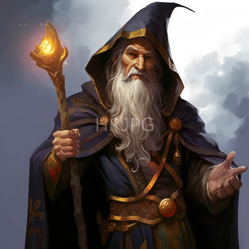 spellcasters weathered visage frames ancient arcane mastery beneath indigo hood in dark blue robes