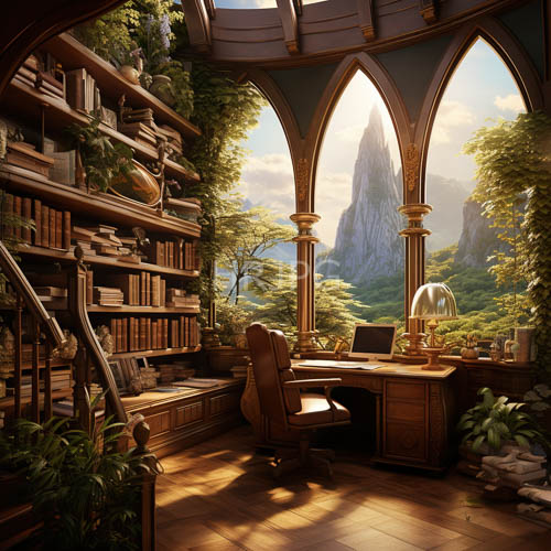 intertwined gothic arch windows frame a sanctuary of scholarly quietude within rugged landscapes