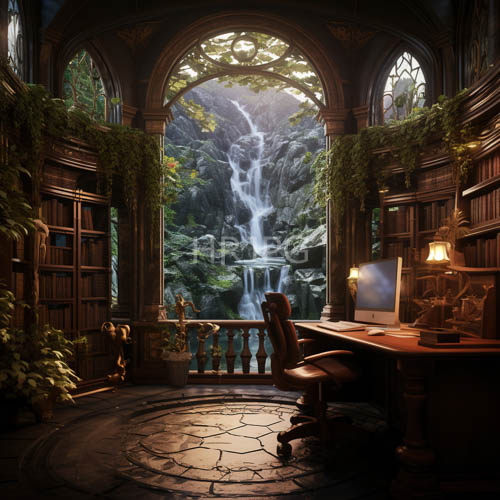 sanctuary of secluded knowledge framed by mahogany tomes and ambient hush