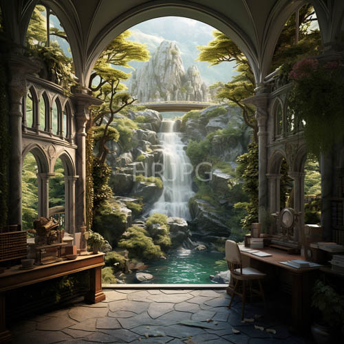 waterfalls turbulent cascade through verdant canopy amidst majestic stone arches