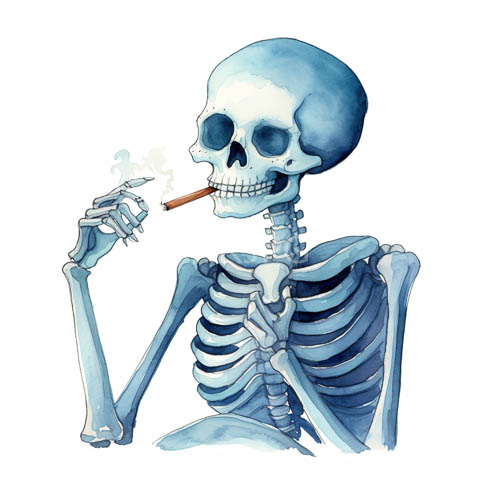 humanoid skeletal figure in azure and sapphire hues set against white background