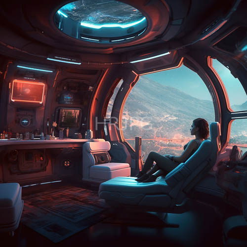 astronauts contemplative repose amidst metallic vessels ethereal glow at dusk