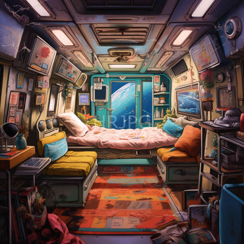 maximalist spacefaring aesthetics in turquoise portals amidst cosmic voids
