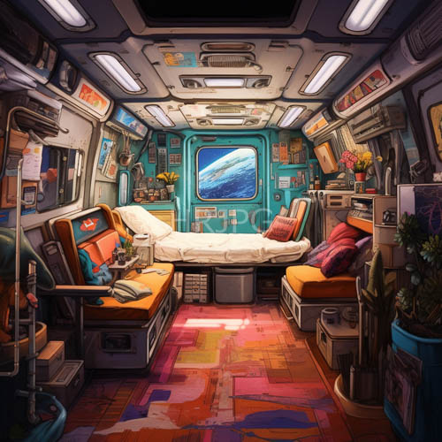 vacuum of space sanctuary comforts travelers with warm colorful carpeting textures