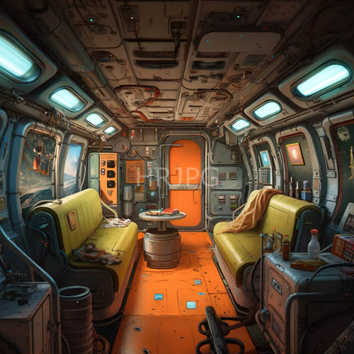 cosmic cockpit grounded by weathered leather and industrial glow