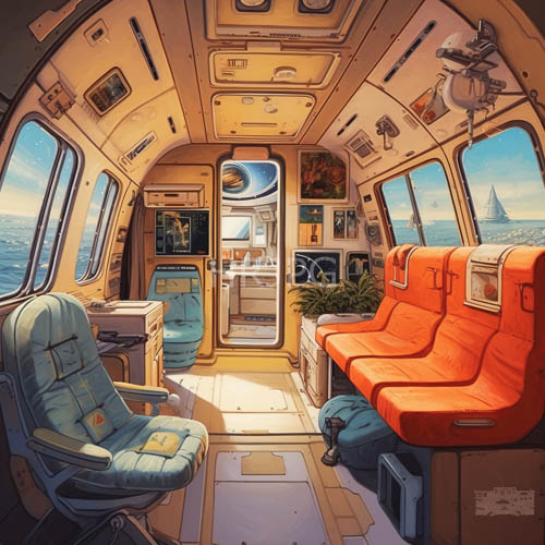 High Resolution: RetroFuturistic Spaceship Cabin Features Amber Hue Metallic Surfaces Control Interface download. | HRJPG.com