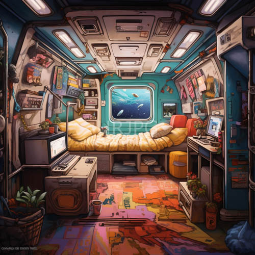 cosmic sanctuary features tealhued bulkheads and crystalline views of nebulae and stars