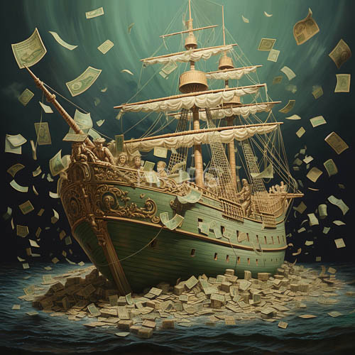 breathtaking wooden vessel unfurls deep forest greens amidst elaborate gold filigree against midnightcolored waves