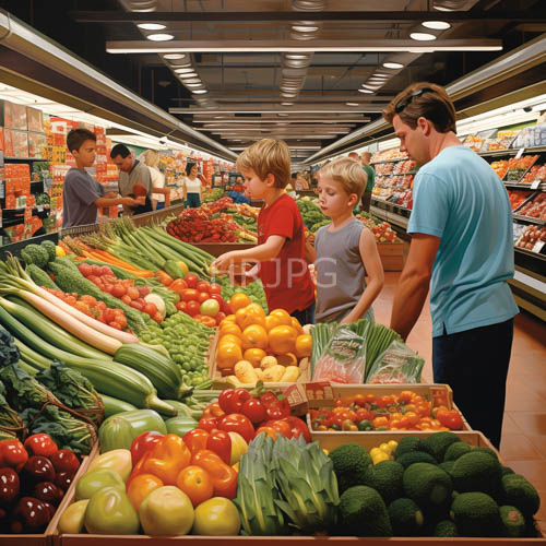 fragrant vineripened tomatoes and cucumbers amidst sterile grocery store aisle