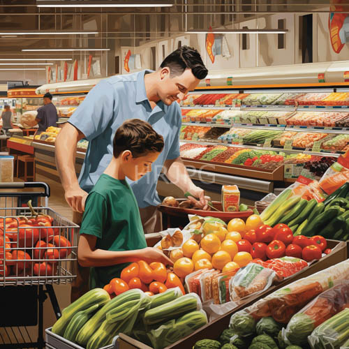 High Resolution: Arrayed Produce Stands Reflect Morning Light in Modern Grocery Store Setting download. | HRJPG.com