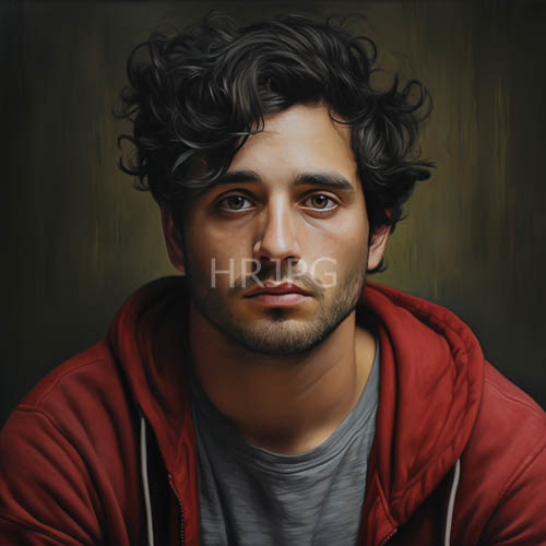 masculine contours define young mans visage under strong directional lighting