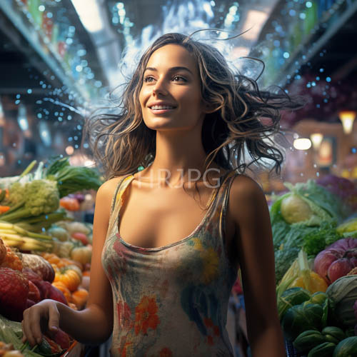 youthful woman exudes serene demeanor amidst wavy tresses and vibrant tiedye tank top in natural setting
