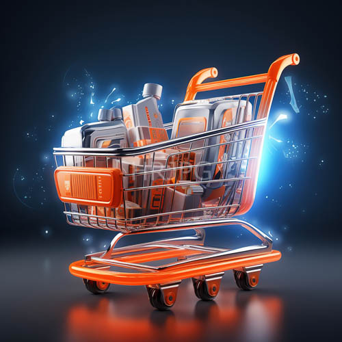 High Resolution: Chromed cart with precision construction clashing with orange accents in industrial setting under atmospheric blue gradient download. | HRJPG.com