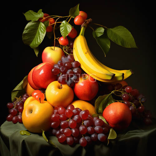 saturated hues of harvest emerge against dramatic obsidian backdrop with startling clarity