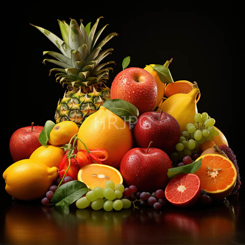 glinting green pineapple crowns on obsidian backdrops with tropical centerpieces