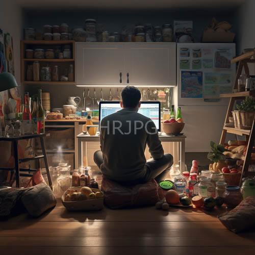 cropped black hair men focus on computer screens in welllit domestic culinary spaces